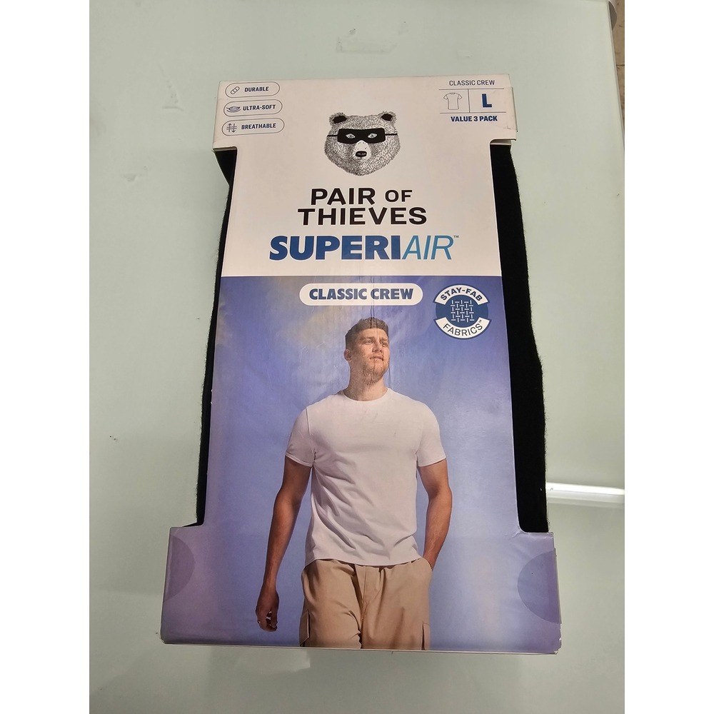 Pair of Thieves Superiair Mens Classic Crew Undershirt 3-Pack Black Large 107181
